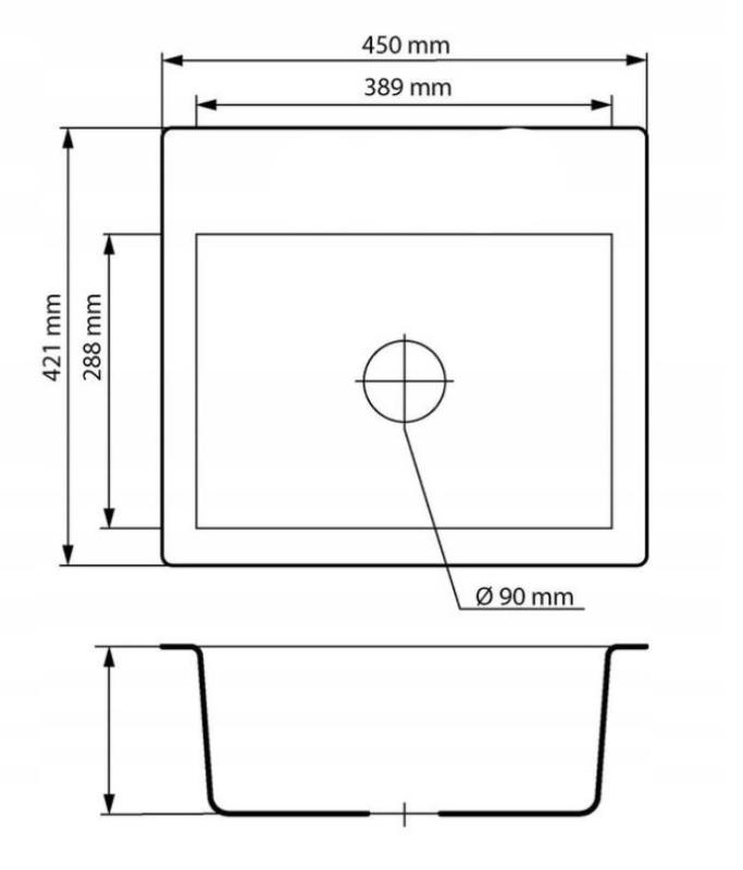 Graniteland Nera Évier en Granit 45x42 cm Gris en Surface avec Trou pour Robinet et Bouchon en Acier Inoxydable 1208971436