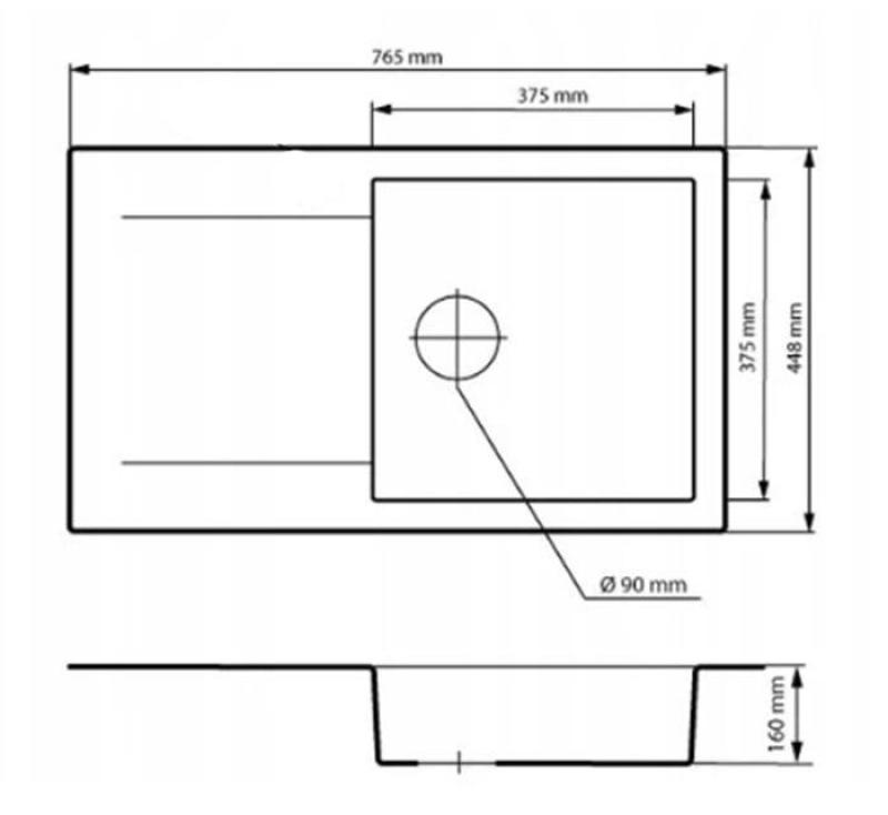 Graniteland Liri Granite Arduin aspect pierre dure évier avec zone d'égouttage 765x448 mm 1208971437