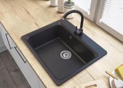 Graniteland Vastone Évier en Granit 619x522 mm Noir encastrable avec Trous de Robinet et Bouchon en Acier Inoxydable 1208971443