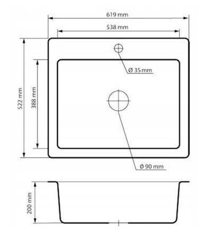 Graniteland Vastone Évier en Granit 619x522 mm Beige avec Trou pour Robinet et Plug en Acier Inoxydable 1208971444