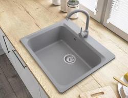 Graniteland Vastone Évier en Granit 619x522 mm Gris Montage avec Trou de Robinet et Bouchon en Acier Inoxydable 1208971448