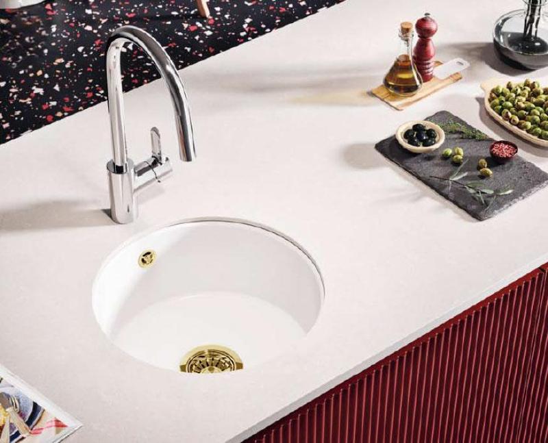 Ausmann Ceramic Ember Lavabo Rond en Céramique Blanc Montage Supérieur et Inférieur avec Bouchon Doré 1208971461