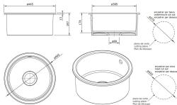 Ausmann Ceramic Ember Évier Rond Céramique Blanc Montage en Surface et Sous Plan avec Bouchon Blanc 1208971465