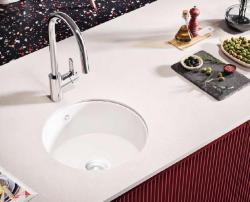 Ausmann Ceramic Ember Évier Rond Céramique Blanc Montage en Surface et Sous Plan avec Bouchon Blanc 1208971465