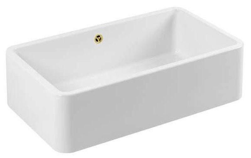 Ausmann Ceramic Mira Évier en céramique blanc - Sous-meuble et intermédiaire 795 x 460 mm avec bouchon doré 1208971466