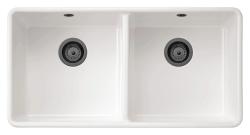 Ausmann Ceramic Mira Évier Double en Céramique Blanc - Sous-Montage et Entre-Montage 890 x 456 mm avec Bouchons en Métal Pistolet 1208971473