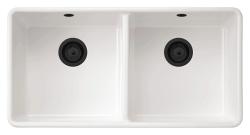 Ausmann Ceramic Mira Évier Double en Céramique Blanc - Sous-Montage et Semi-Encastré 890 x 456 mm avec Bouchons Noirs 1208971474