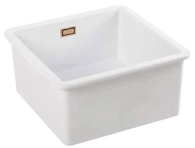 Ausmann Ceramic Ember Évier Carré en Céramique Blanc Montage Encastré et Sous-Plan 40 x 40 cm avec Bouchon en Cuivre 1208971482