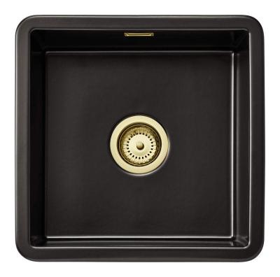 Ausmann Ceramic Ember Évier Carré en Céramique Mat Noir de Surface et de Sous-Plan 40 x 40 cm avec Bouchon Doré 1208971486