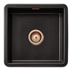 Ausmann Ceramic Ember Évier Carré en Céramique Mat Noir Montage en Surface et Sous Plan 40 x 40 cm avec Bouchon en Cuivre 1208971487