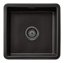 Ausmann Ceramic Ember Évier Carré en Céramique Mat Noir Montage en Surface et Sous Plan 40 x 40 cm avec Bouchon en Métal Gun 1208971488