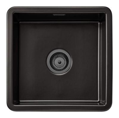 Ausmann Ceramic Ember Évier Carré en Céramique Mat Noir Montage en Surface et Sous Plan 40 x 40 cm avec Bouchon en Métal Gun 1208971488
