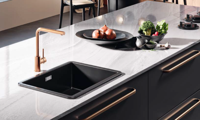 Ausmann Ceramic Ember Évier Carré en Céramique Mat Noir Montage en Surface et Sous Plan 40 x 40 cm avec Bouchon en Métal Gun 1208971488