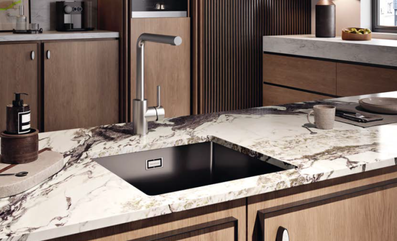 Ausmann Ceramic Ember Évier Carré en Céramique Mat Noir de Surface et Sous-Montage 40 x 40 cm avec Bouchon Noir 1208971489