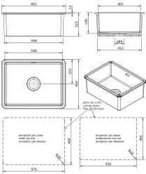 Ausmann Ceramic Ember Évier en céramique blanc - Montage en surface et sous plan 54 x 40 cm avec bouchon en métal foncé 1208971493