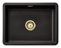 Ausmann Ceramic Ember Évier en céramique mat noir - Montage en surface et sous plan 54 x 40 cm avec bouchon doré 1208971496