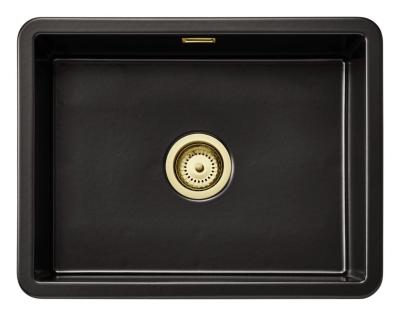 Ausmann Ceramic Ember Évier en céramique mat noir - Montage en surface et sous plan 54 x 40 cm avec bouchon doré 1208971496