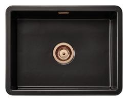 Ausmann Ceramic Ember Évier en céramique mat noir - Montage en surface et sous plan 54 x 40 cm avec bouchon en cuivre 1208971497