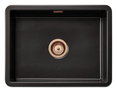 Ausmann Ceramic Ember Évier en céramique mat noir - Montage en surface et sous plan 54 x 40 cm avec bouchon en cuivre 1208971497