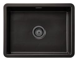 Ausmann Ceramic Ember Évier en céramique mat noir - Montage en surface et sous plan 54 x 40 cm avec bouchon en métal Gun 1208971498