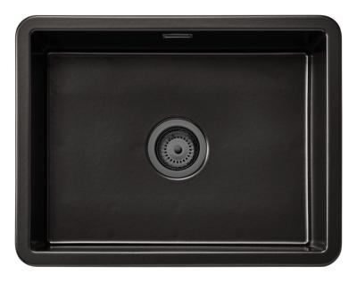 Ausmann Ceramic Ember Évier en céramique mat noir - Montage en surface et sous plan 54 x 40 cm avec bouchon en métal Gun 1208971498
