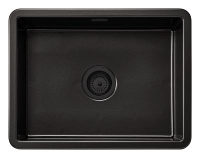 Ausmann Ceramic Ember Évier en céramique mat noir - Montage en surface et sous plan 54 x 40 cm avec bouchon noir 1208971499