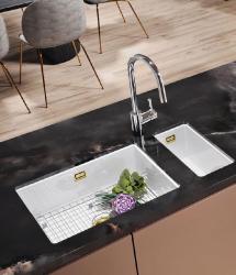 Ausmann Ceramic Ember Évier demi-céramique blanc Montage en surface et sous plan 174 x 400 mm avec bouchon doré 1208971501