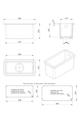 Ausmann Ceramic Ember Évier en céramique blanc semi-encastré et sous plan 174 x 400 mm avec bouchon en cuivre 1208971502