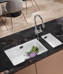 Ausmann Ceramic Ember Évier demi-céramique blanc Montage en surface et sous plan 174 x 400 mm avec bouchon en métal Gun 1208971503