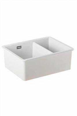 Ausmann Ceramic Ember Évier en céramique blanche de une et demie encastrable et sous plan 535 x 400 mm avec bouchons en cuivre 1208971507