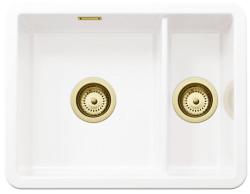Ausmann Ceramic Ember Évier en céramique blanche une fois et demie Montage en surface et sous plan 495 x 370 mm avec bouchons dorés 1208970736