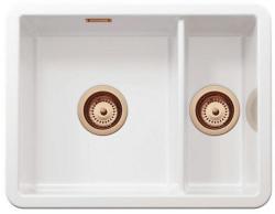 Ausmann Ceramic Ember Évier en céramique blanche une et demie Montage en surface et sous plan 495 x 370 mm avec bouchons en cuivre 1208971514