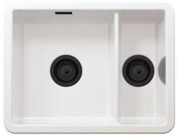 Ausmann Ceramic Ember Évier en céramique blanc une fois et demie Montage en surface et sous plan 495 x 370 mm avec bouchons noirs 1208971516