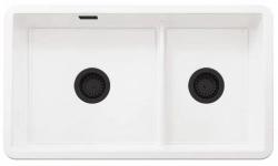 Ausmann Ceramic Ember Évier de cuisine en céramique blanc une et demie à encastrer et sous-meuble 733 x 401 mm avec bouchons noirs 1208971521