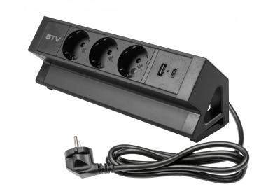 Prise de meuble BASCO, 3xSCHUKO, USB A+C, câble 1,5 m, noir
