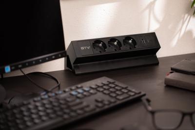 Prise de meuble BASCO, 3xSCHUKO, USB A+C, câble 1,5 m, noir