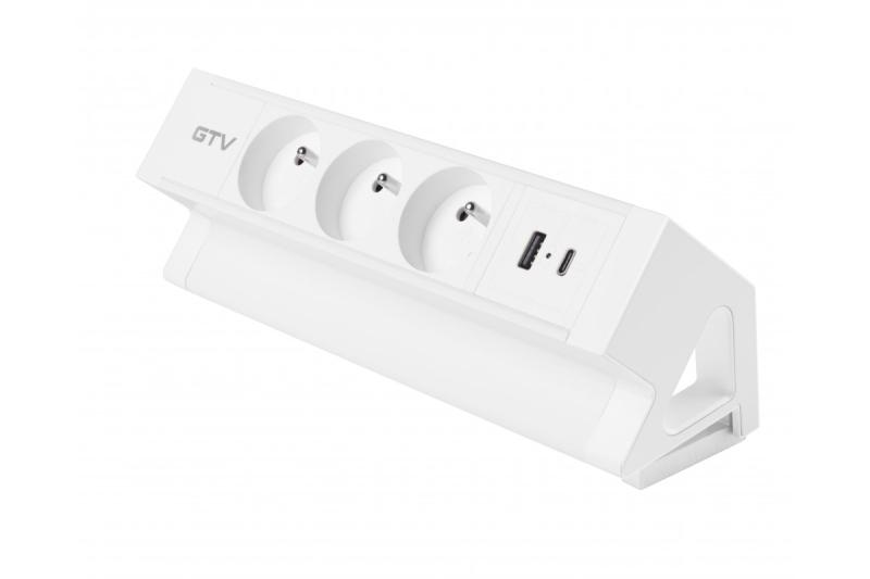 Basco meubelstopcontact, 3 x stopcontact met aarding, USB A+C, 1,5m kabel, wit met montage
