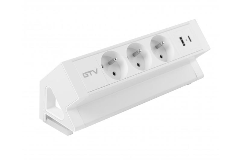 Basco meubelstopcontact, 3 x stopcontact met aarding, USB A+C, 1,5m kabel, wit met montage