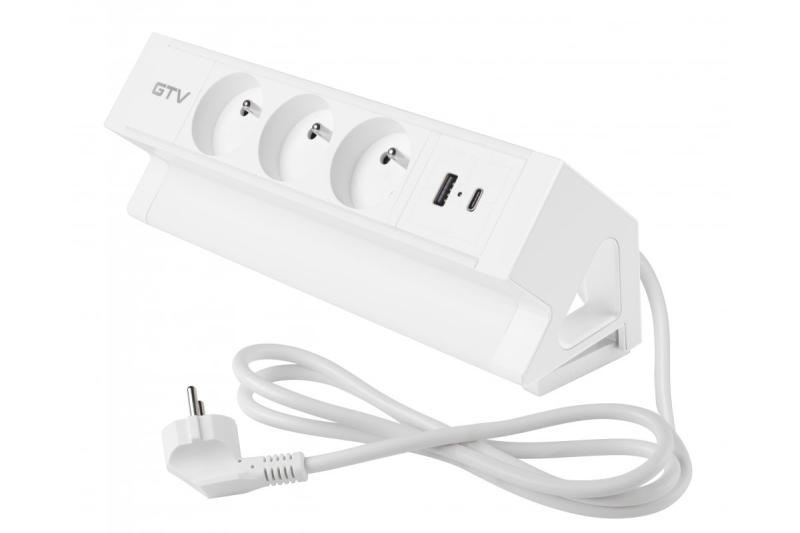 Basco meubelstopcontact, 3 x stopcontact met aarding, USB A+C, 1,5m kabel, wit met montage