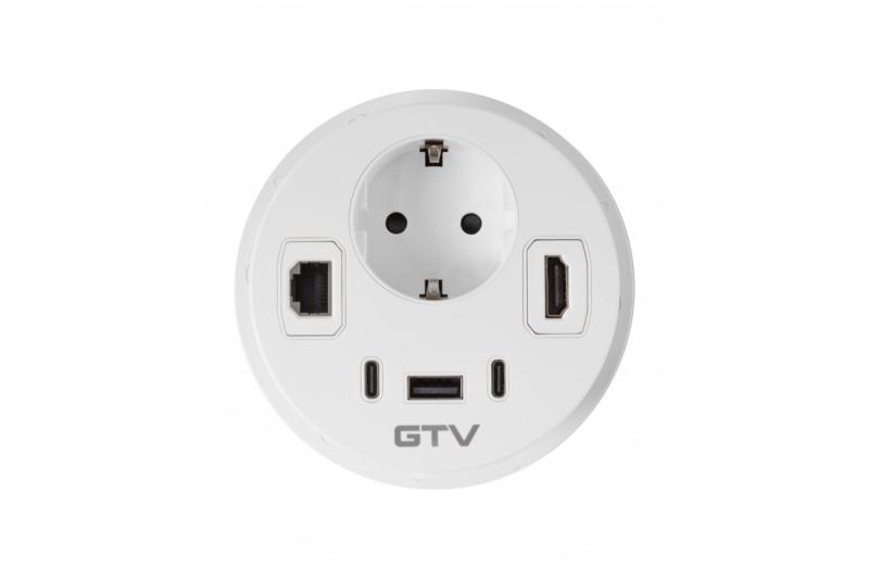 Meubelsok RONDO, 1xSHUKO, 1xUSB-A, 2xUSB-C, HDMI, RJ45 kabel 1,5 m, wit