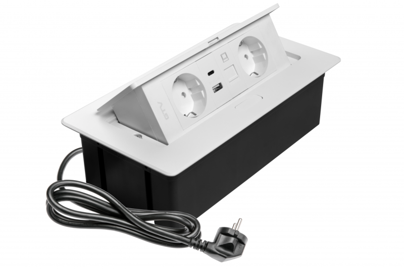 Meubelaansluiting MULTISOFT, 2xSHUKO, USB A+C, RJ45, kabel 1.5 m, wit