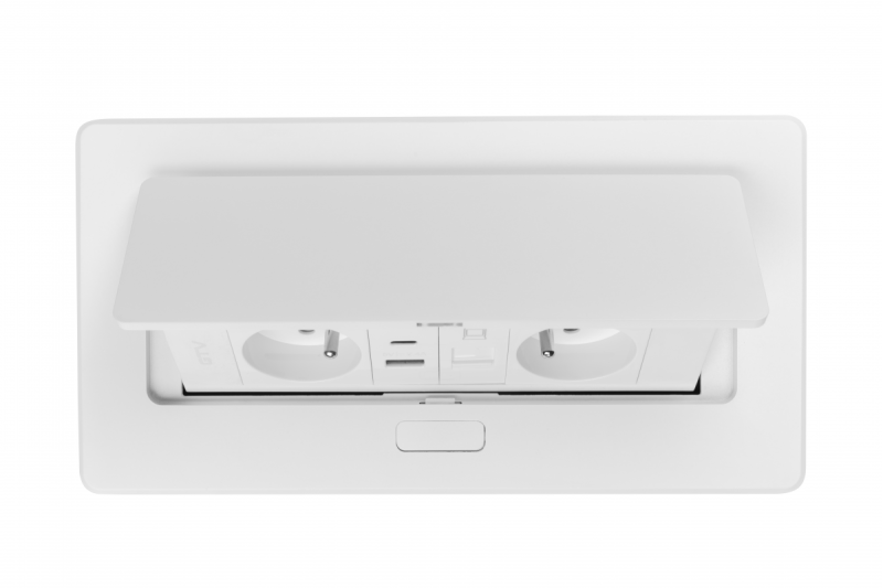 MULTISOFT Meubelstopcontact 2x Stopcontact met Aarding, USB A+C, RJ45, Stroomkabel met Stekker, Wit