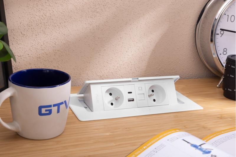 MULTISOFT Meubelstopcontact 2x Stopcontact met Aarding, USB A+C, RJ45, Stroomkabel met Stekker, Wit
