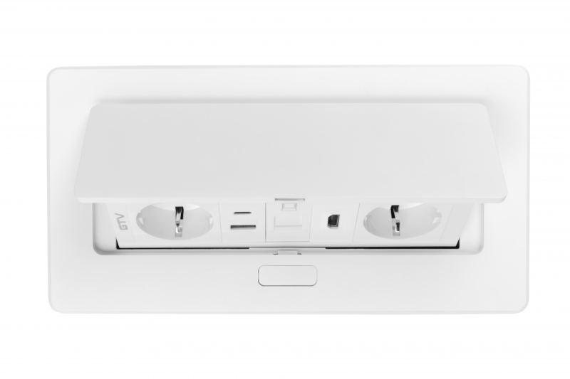 Meubelstopcontact MULTISOFT, 2xSHUKO, USB A+C, RJ45, HDMI, kabel 1,5 m, wit