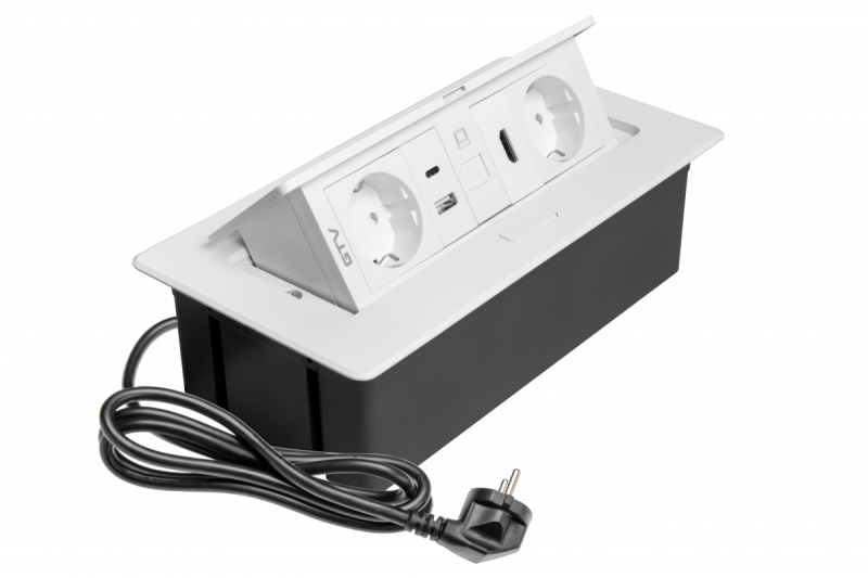 Meubelstopcontact MULTISOFT, 2xSHUKO, USB A+C, RJ45, HDMI, kabel 1,5 m, wit