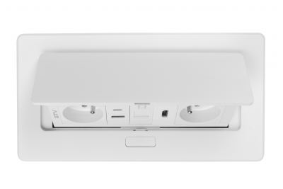 MULTISOFT prise de mobilier 2x Prise avec terre, USB A+C, RJ45, HDMI, Câble d'alimentation avec fiche, Blanc
