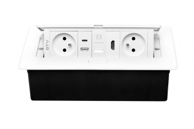 MULTISOFT prise de mobilier 2x Prise avec terre, USB A+C, RJ45, HDMI, Câble d'alimentation avec fiche, Blanc
