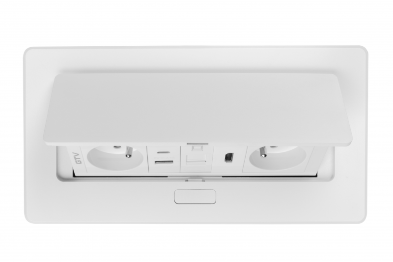 MULTISOFT prise de mobilier 2x Prise avec terre, USB A+C, RJ45, HDMI, Câble d'alimentation avec fiche, Blanc