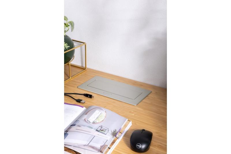 Prise de meuble MULTISOFT 2x Prise avec Terre, USB A+C, RJ45, HDMI, Câble d'alimentation avec prise, Aluminium