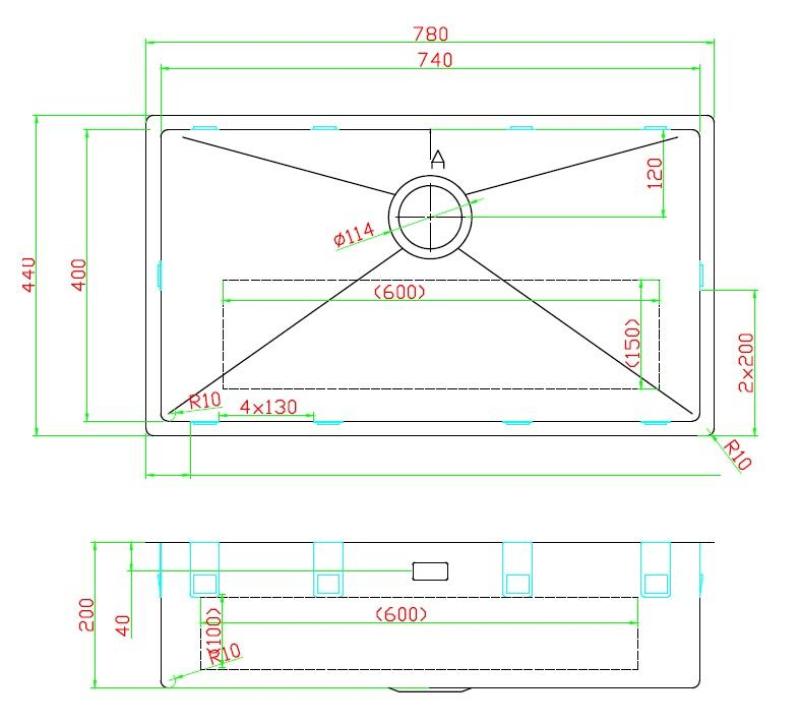 Pure.Sink Luxion Grand évier en acier inoxydable 74 x 40 cm, encastrable, à encastrer à fleur ou en saillie PLX7440-02